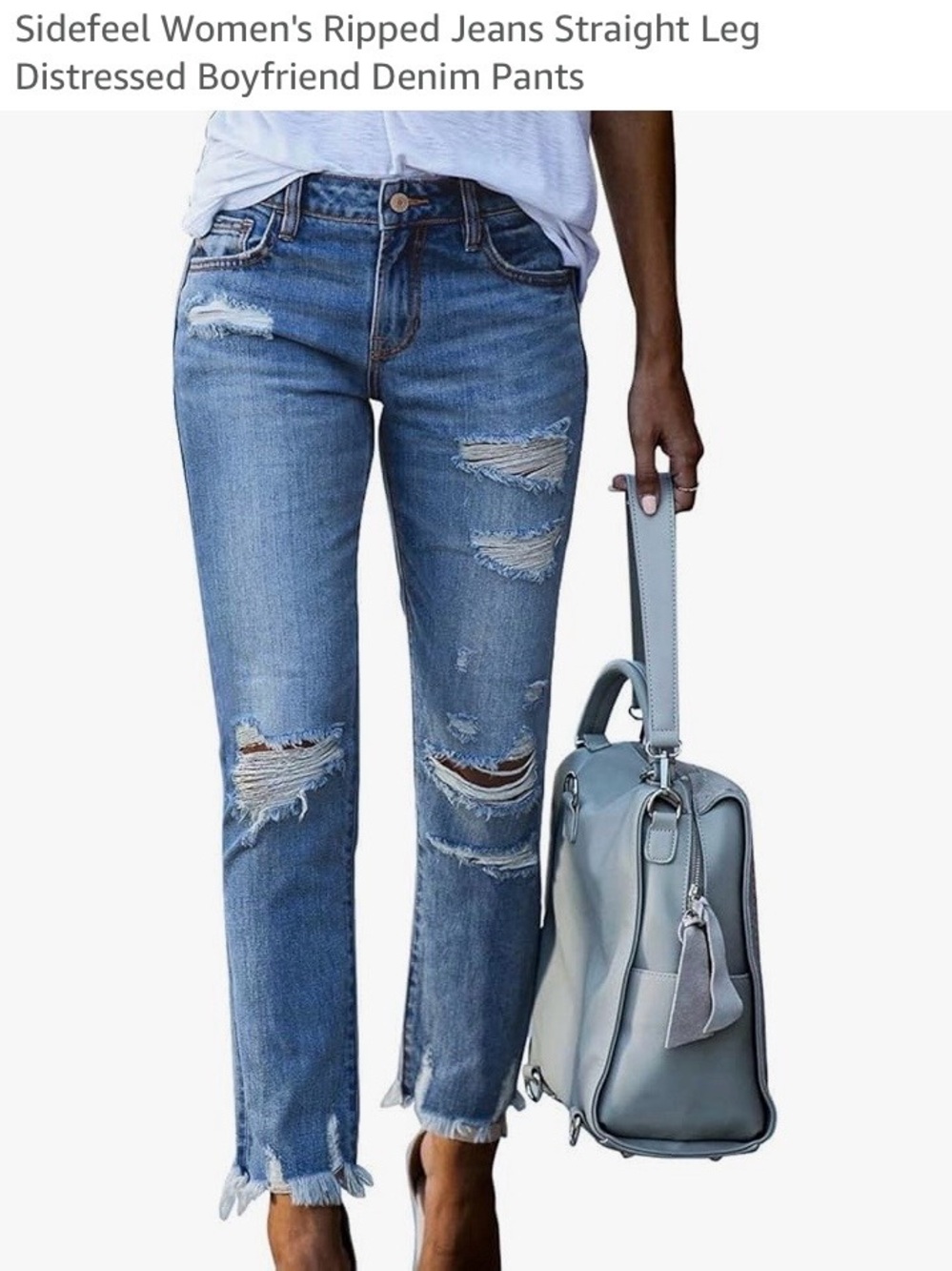 New Sidefeel Distressed Boyfriend Jeans in sky  Blue
